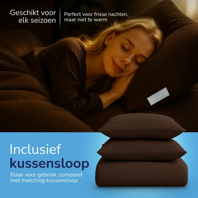 Easy dekbed zonder overtrek inclusief kussensloop - Mousseline - Chocolade bruin