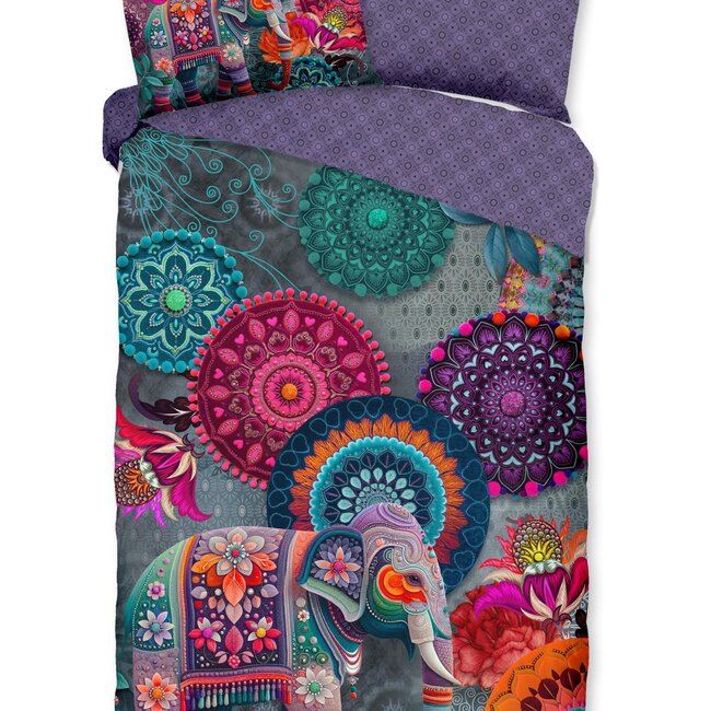 Katoensatijn dekbedovertrek Abhay - paars - mandala's