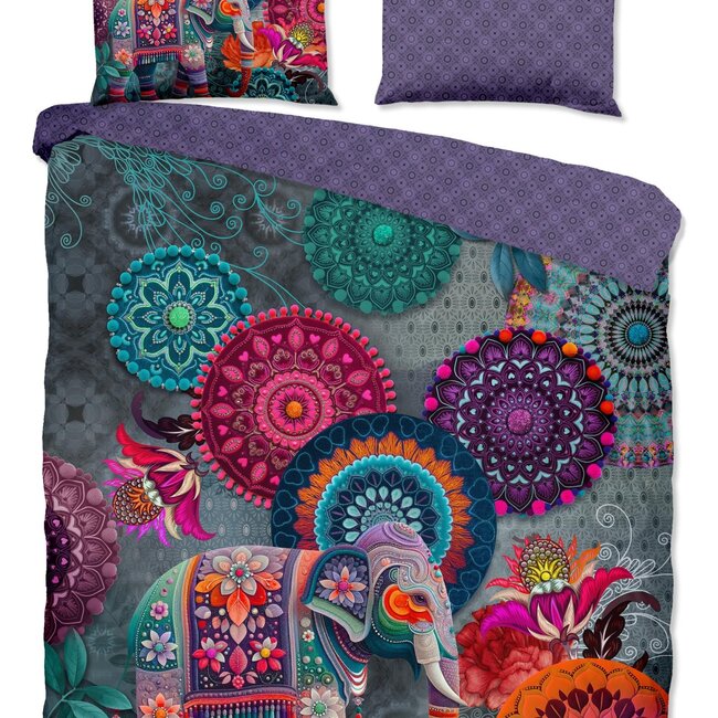 Katoensatijn dekbedovertrek Abhay - paars - mandala's