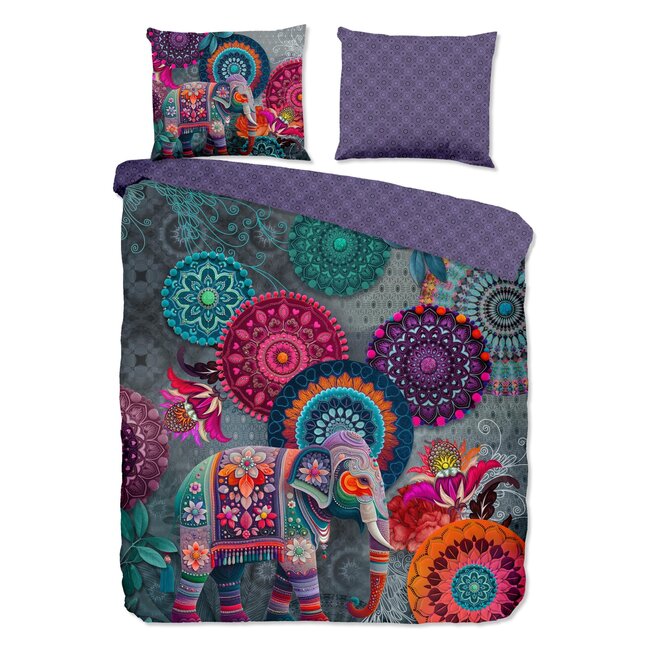Katoensatijn dekbedovertrek Abhay - paars - mandala's