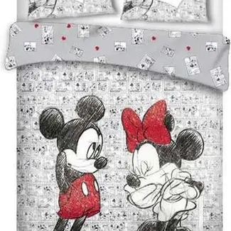 Mickey Mouse Dekbedovertrek Mickey & Minnie Mouse Kissing - microvezel - lits-jumeaux (240x220 + 2st 63x63 cm)