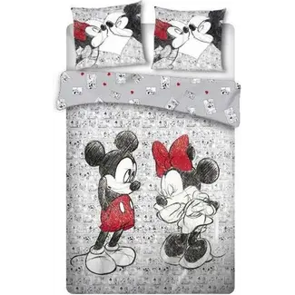 Mickey Mouse Dekbedovertrek Mickey & Minnie Mouse Kissing - microvezel - lits-jumeaux (240x220 + 2st 63x63 cm)