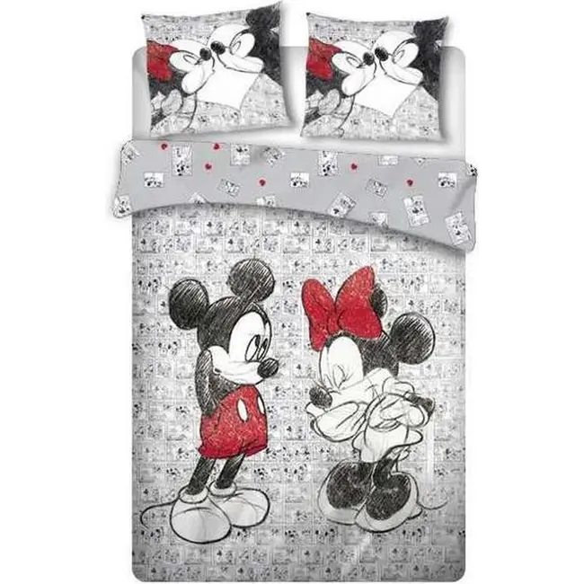 Dekbedovertrek Mickey & Minnie Mouse Kissing - microvezel - lits-jumeaux (240x220 + 2st 63x63 cm)