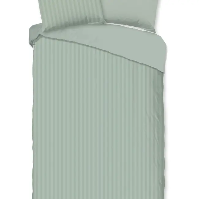 Hotelstreep dekbedovertrek - zachtgroen - katoensatijn