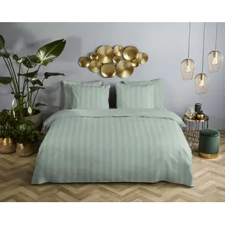 Descanso Hotelstreep dekbedovertrek - zachtgroen - katoensatijn