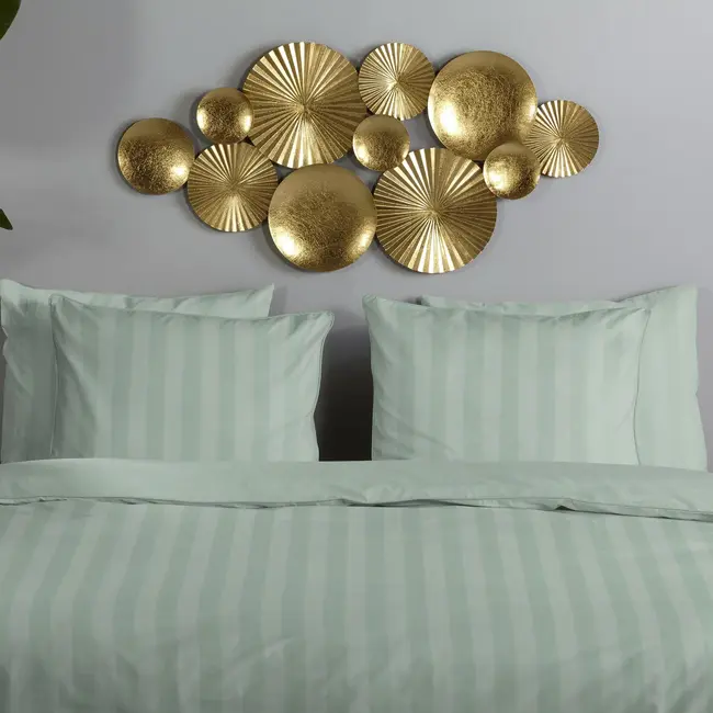 Hotelstreep dekbedovertrek - zachtgroen - katoensatijn