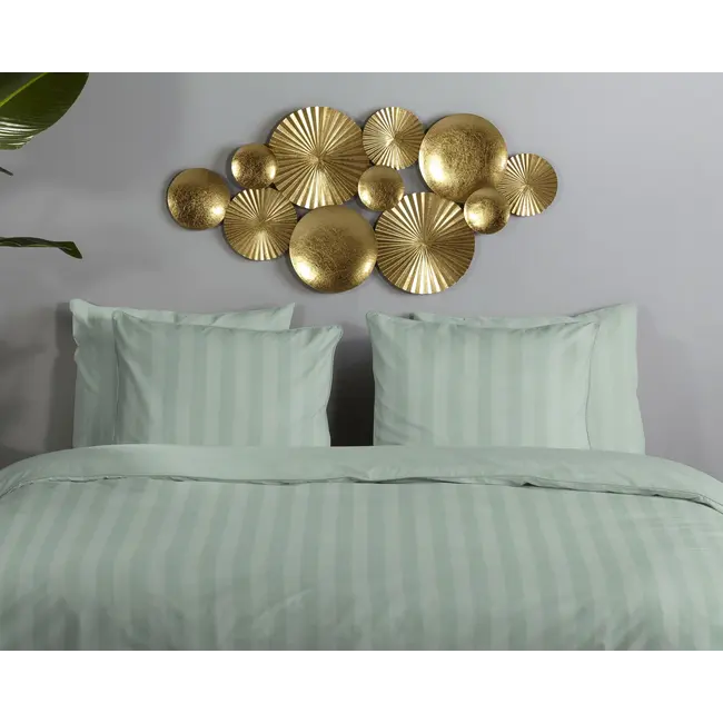 Hotelstreep dekbedovertrek - zachtgroen - katoensatijn