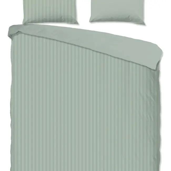 Hotelstreep dekbedovertrek - zachtgroen - katoensatijn