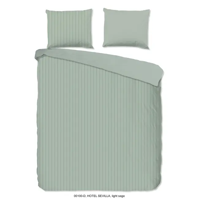Hotelstreep dekbedovertrek - zachtgroen - katoensatijn