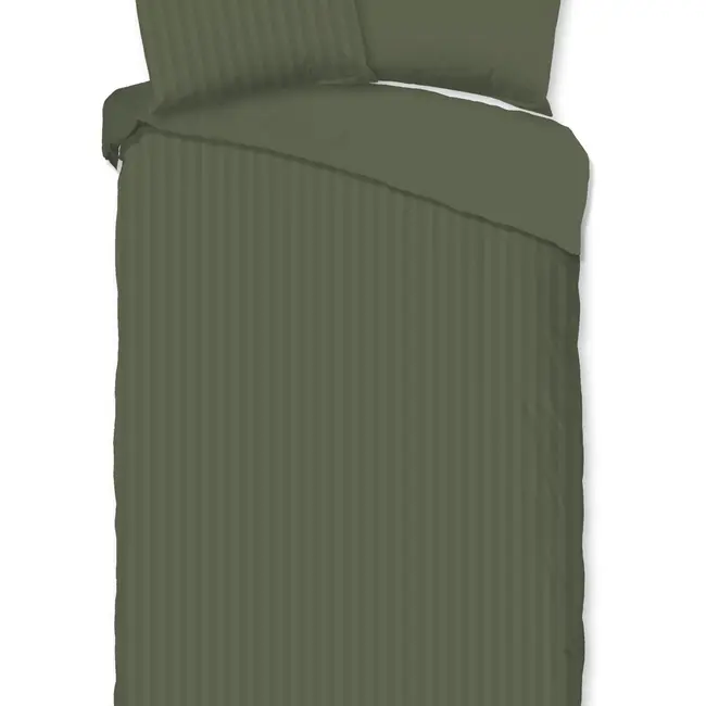 Hotelstreep dekbedovertrek - olijfgroen - katoensatijn