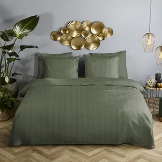 .Decoware® Hotelstreep dekbedovertrek - olijfgroen - katoensatijn
