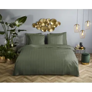 Descanso Hotelstreep dekbedovertrek - olijfgroen - katoensatijn