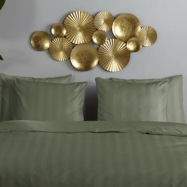 Hotelstreep dekbedovertrek - olijfgroen - katoensatijn