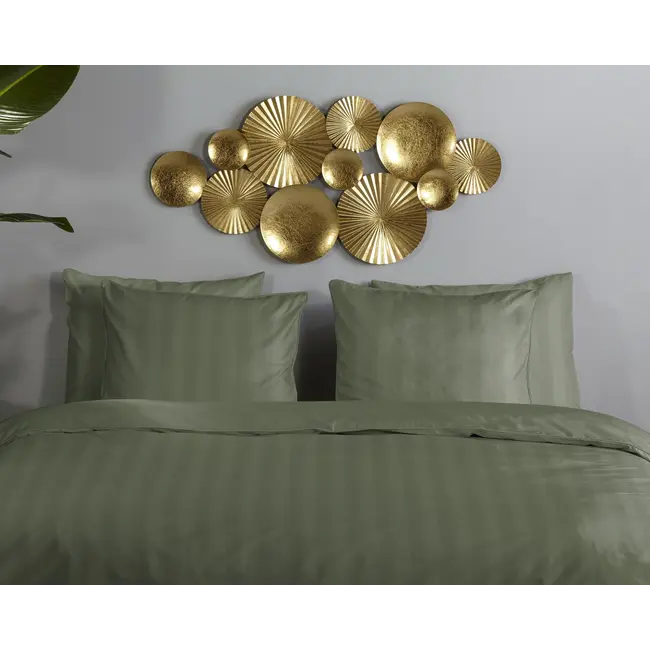 Hotelstreep dekbedovertrek - olijfgroen - katoensatijn