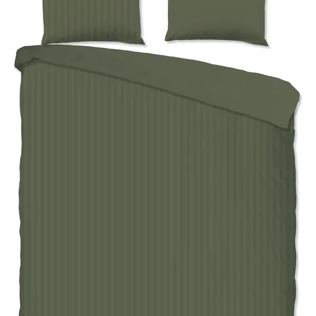 Hotelstreep dekbedovertrek - olijfgroen - katoensatijn