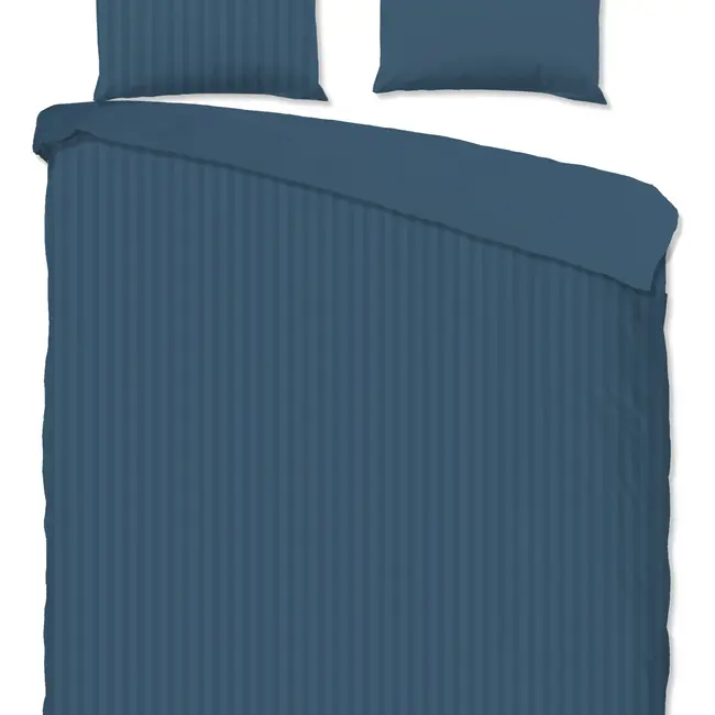 Hotelstreep dekbedovertrek - denim blauw - katoensatijn