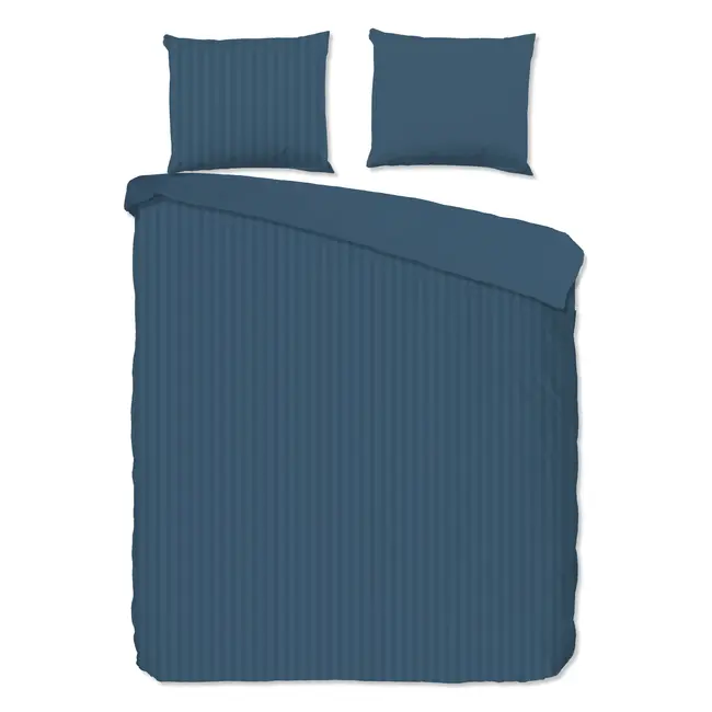 Hotelstreep dekbedovertrek - denim blauw - katoensatijn