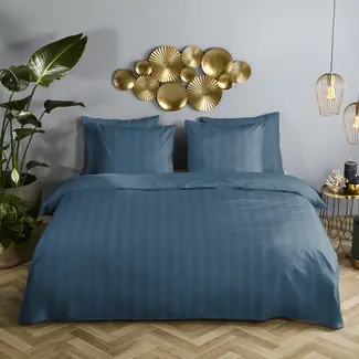 Descanso Hotelstreep dekbedovertrek - denim blauw - katoensatijn