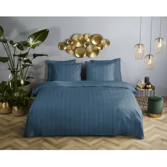Descanso Hotelstreep dekbedovertrek - denim blauw - katoensatijn