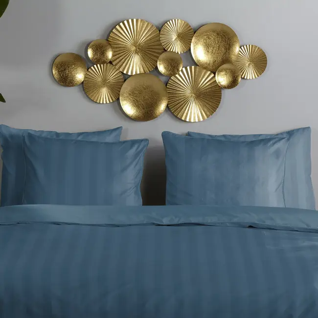 Hotelstreep dekbedovertrek - denim blauw - katoensatijn