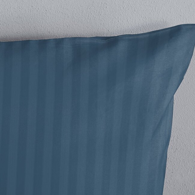 Hotelstreep dekbedovertrek - denim blauw - katoensatijn