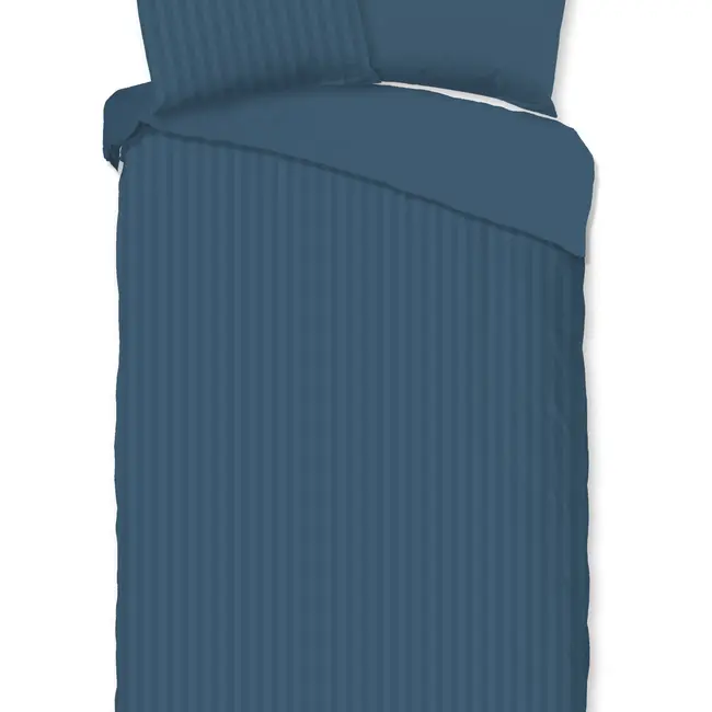 Hotelstreep dekbedovertrek - denim blauw - katoensatijn