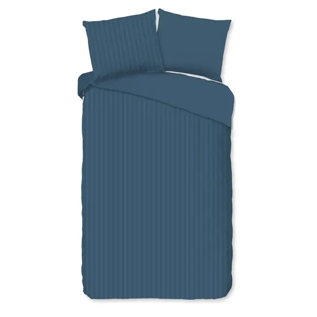Hotelstreep dekbedovertrek - denim blauw - katoensatijn