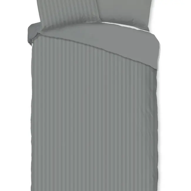 Hotelstreep dekbedovertrek - grijs - katoensatijn