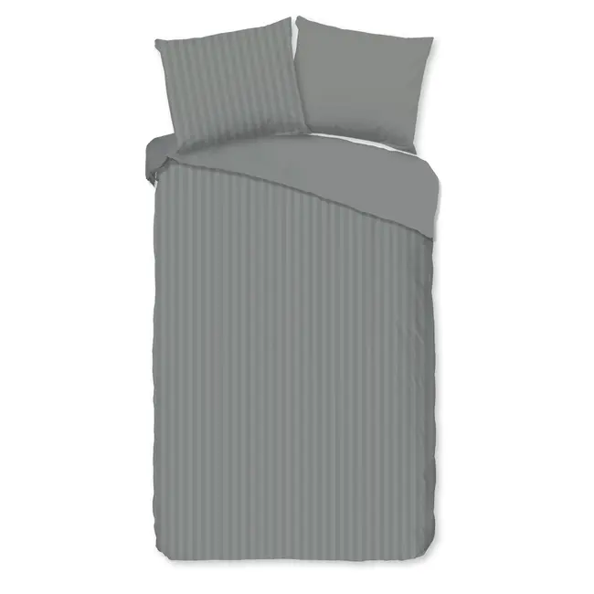 Hotelstreep dekbedovertrek - grijs - katoensatijn