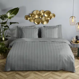 Descanso Hotelstreep dekbedovertrek - grijs - katoensatijn