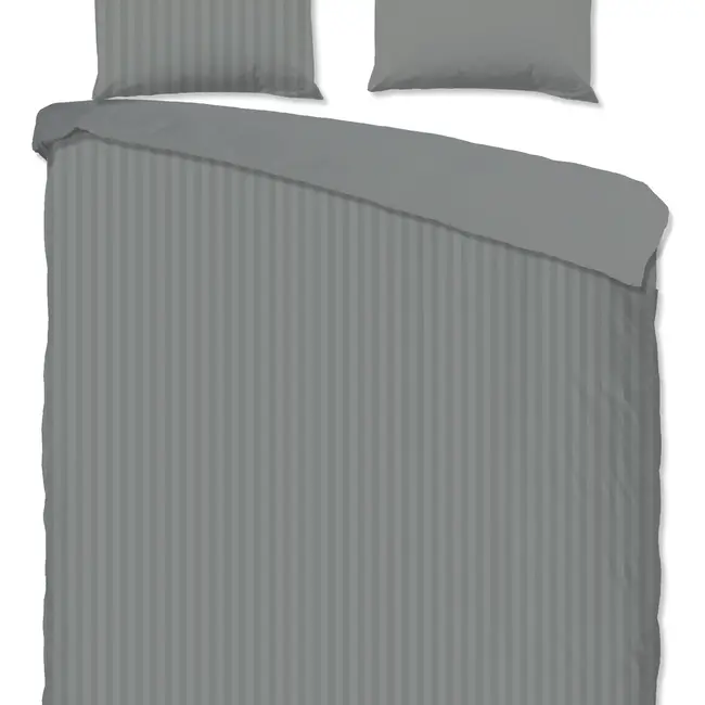 Hotelstreep dekbedovertrek - grijs - katoensatijn