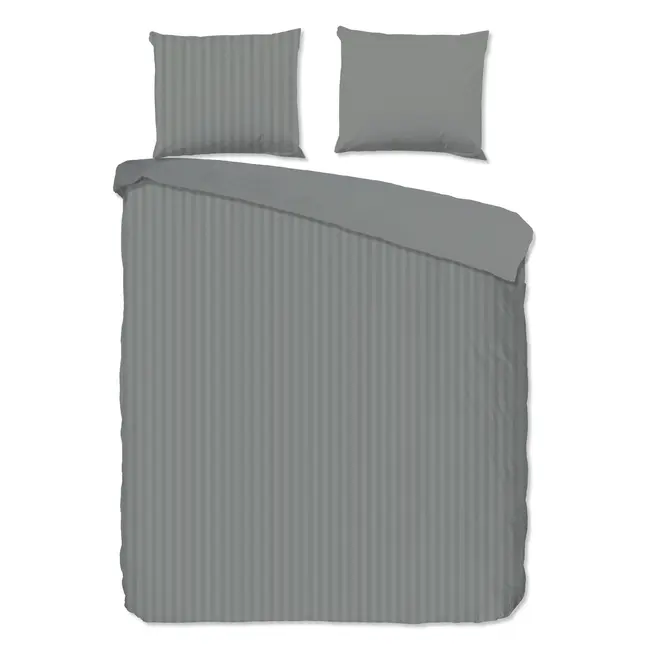 Hotelstreep dekbedovertrek - grijs - katoensatijn