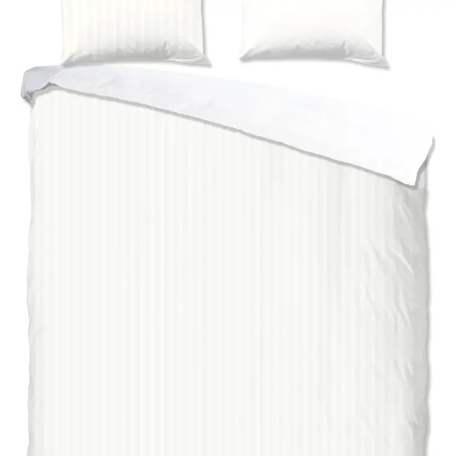 Hotelstreep dekbedovertrek - wit - katoensatijn