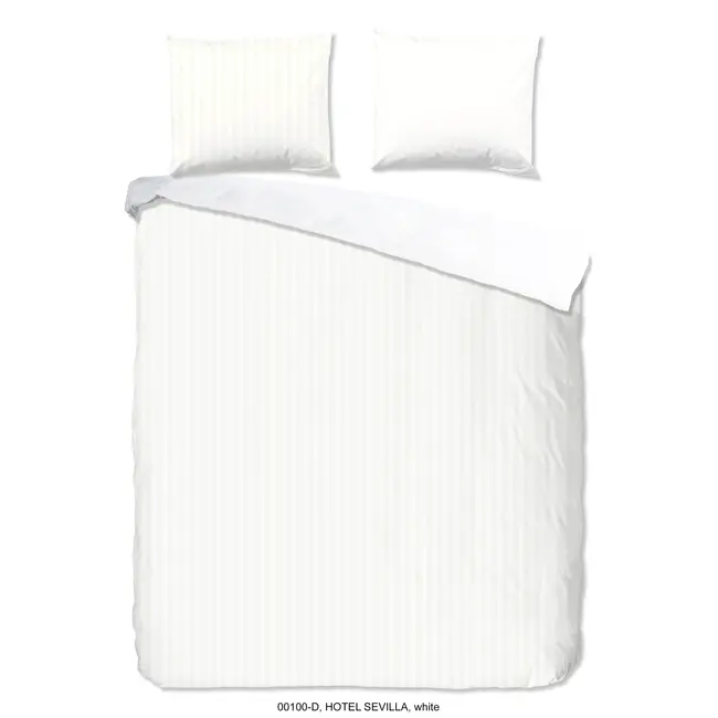 Hotelstreep dekbedovertrek - wit - katoensatijn