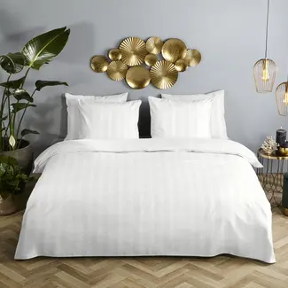 Descanso Hotelstreep dekbedovertrek - wit - katoensatijn
