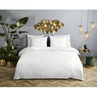 Descanso Hotelstreep dekbedovertrek - wit - katoensatijn
