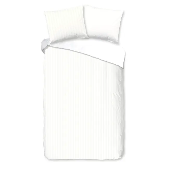 Hotelstreep dekbedovertrek - wit - katoensatijn