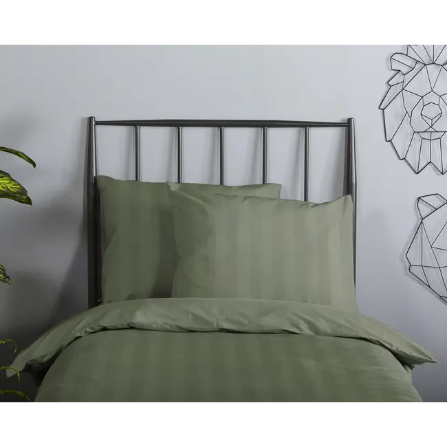 Ledikant dekbedovertrek streep - olijfgroen - katoensatijn