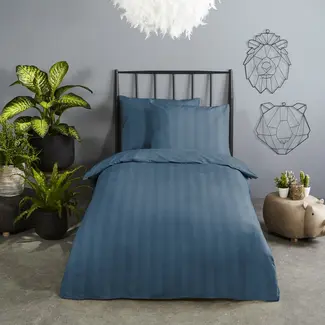 Descanso Ledikant dekbedovertrek streep - denim blauw - katoensatijn