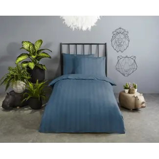 Descanso Ledikant dekbedovertrek streep - denim blauw - katoensatijn