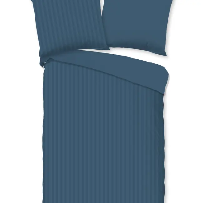 Ledikant dekbedovertrek streep - denim blauw - katoensatijn