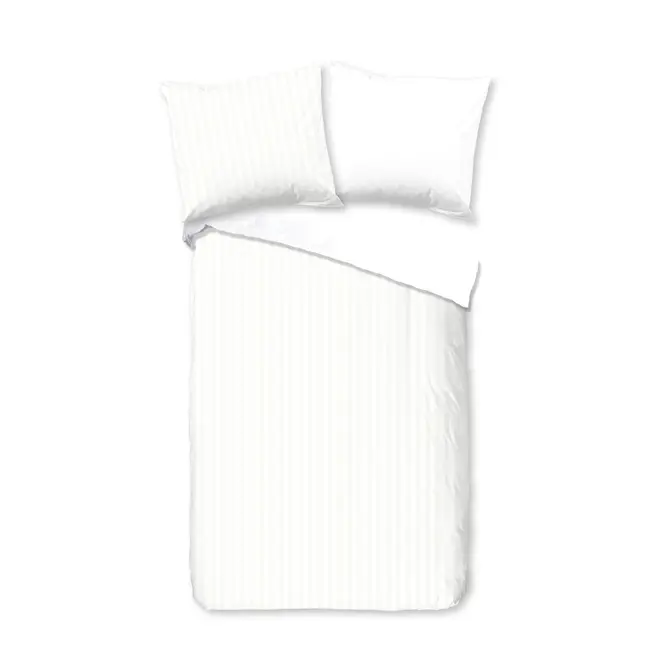 Ledikant dekbedovertrek streep - wit - katoensatijn