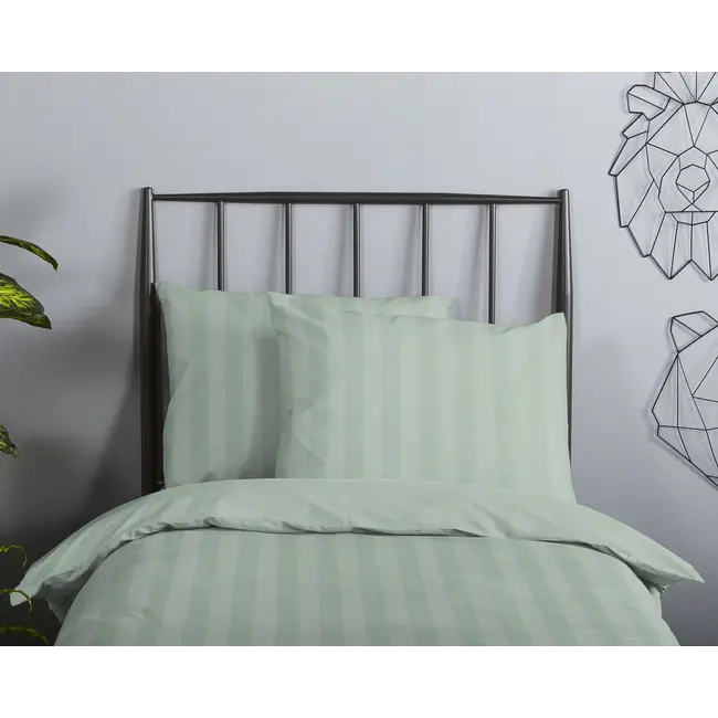 Peuterbed dekbedovertrek streep - zachtgroen - katoesatijn - 120x150 x 60x70 cm