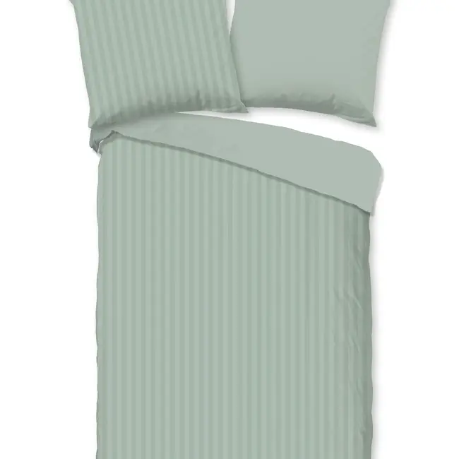 Peuterbed dekbedovertrek streep - zachtgroen - katoesatijn - 120x150 x 60x70 cm