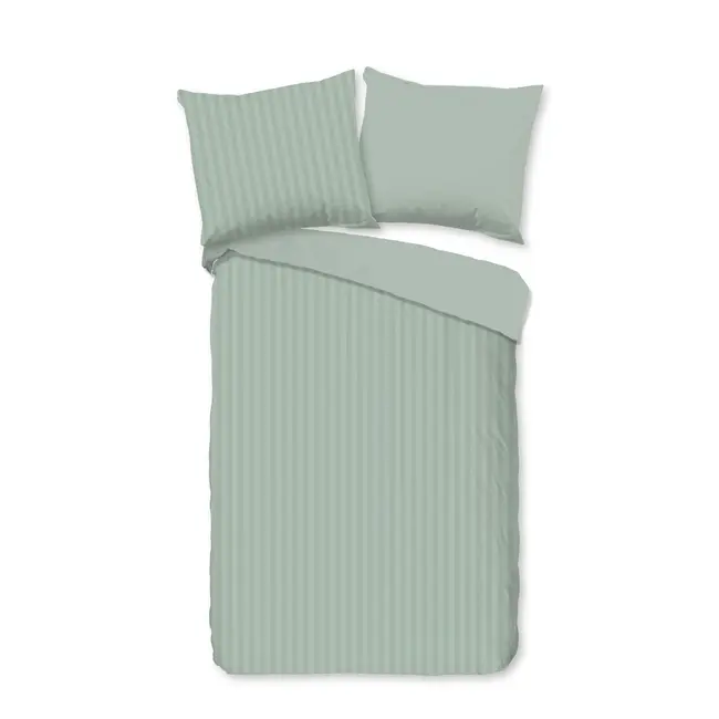 Peuterbed dekbedovertrek streep - zachtgroen - katoesatijn - 120x150 x 60x70 cm