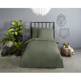 Descanso Peuterbed dekbedovertrek streep - olijfgroen - katoesatijn - 120x150 x 60x70 cm