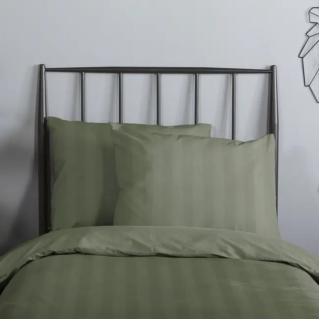 Peuterbed dekbedovertrek streep - olijfgroen - katoesatijn - 120x150 x 60x70 cm