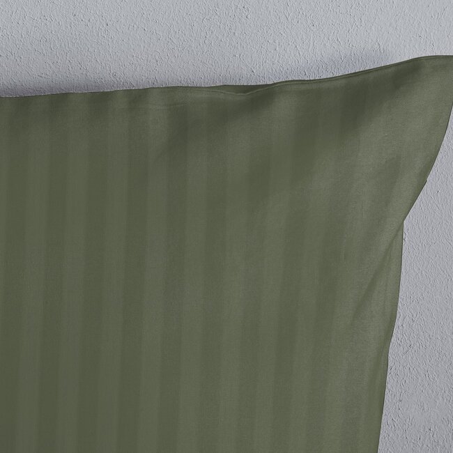 Peuterbed dekbedovertrek streep - olijfgroen - katoesatijn - 120x150 x 60x70 cm