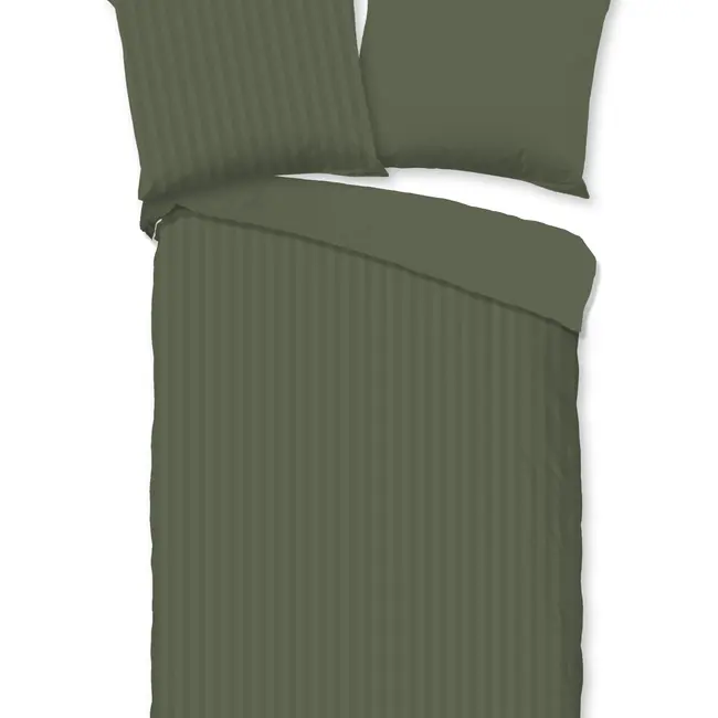 Peuterbed dekbedovertrek streep - olijfgroen - katoesatijn - 120x150 x 60x70 cm