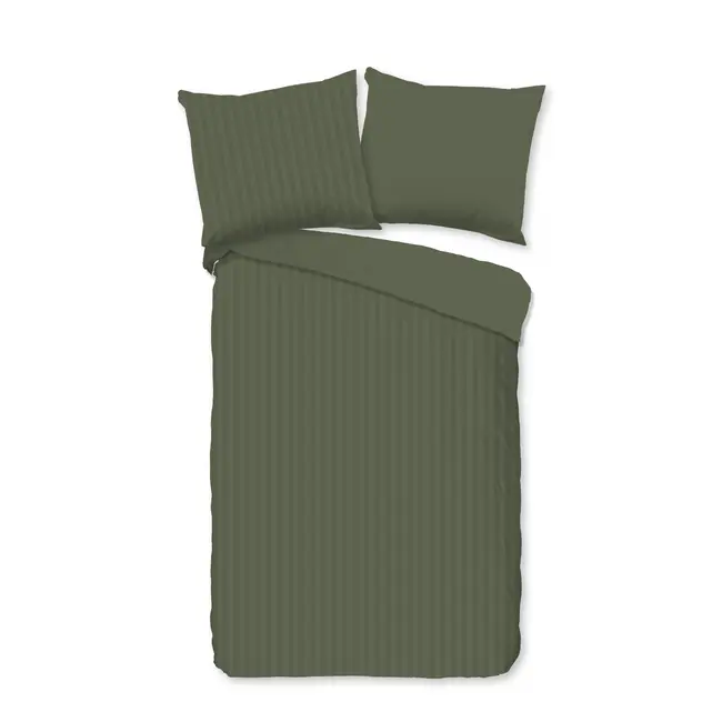Peuterbed dekbedovertrek streep - olijfgroen - katoesatijn - 120x150 x 60x70 cm